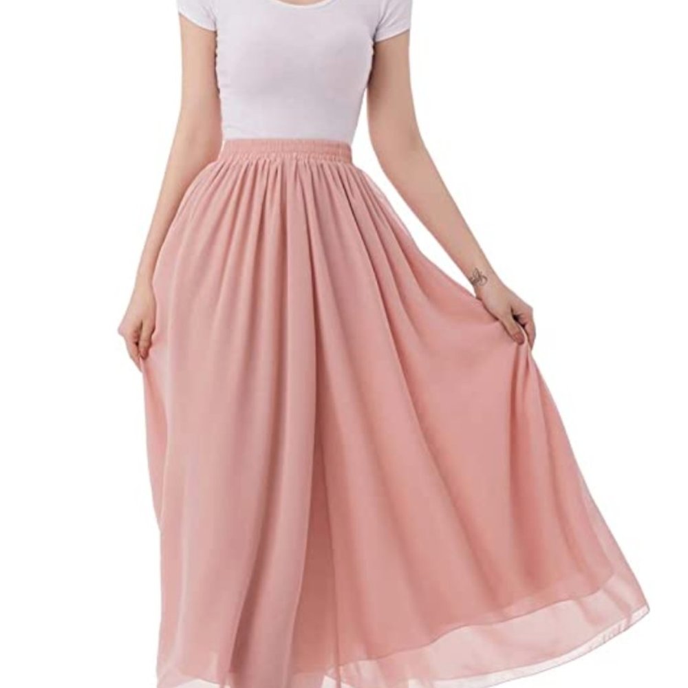 Women's Chiffon Long A-line Retro Skirts Pleated Beach Maxi Skirt